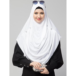 Instant jersey hijab with front gather - White